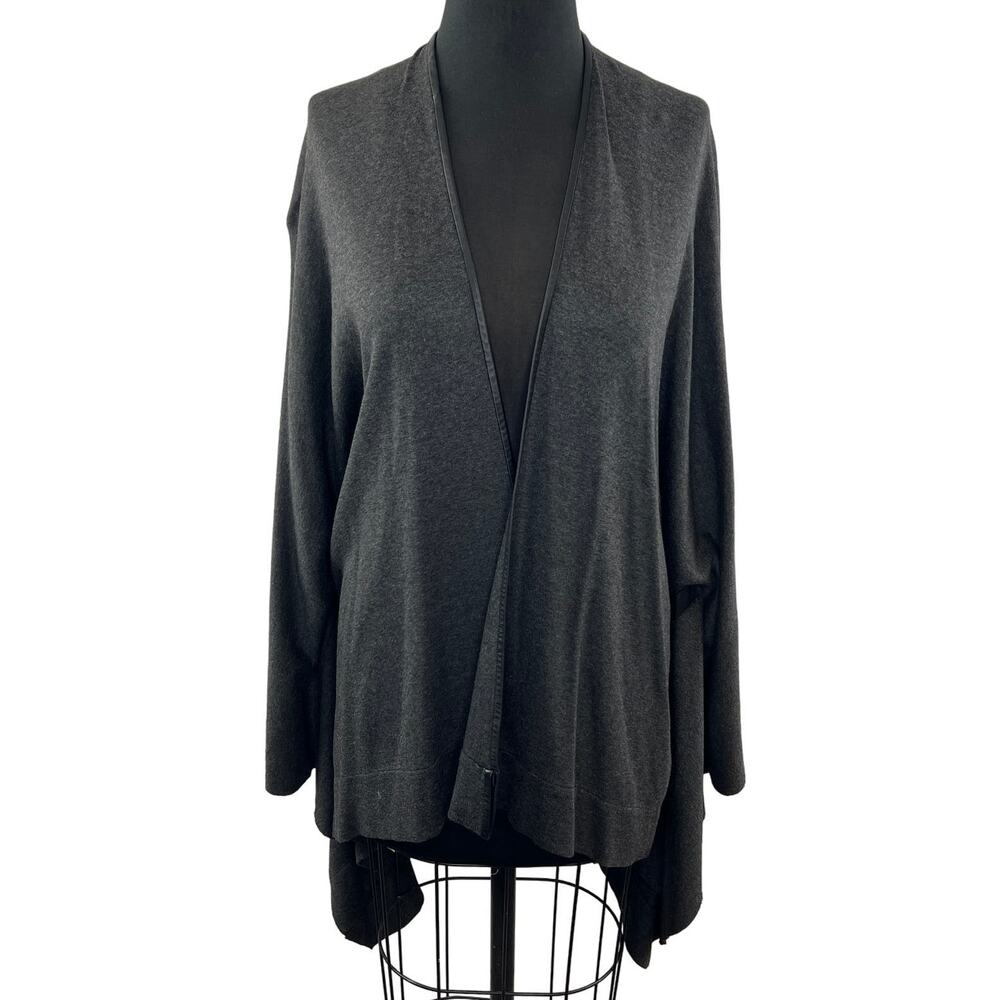 Cut 25 Open Front Cardigan Sweater Gray Leather Accents Long Sleeve Size 4